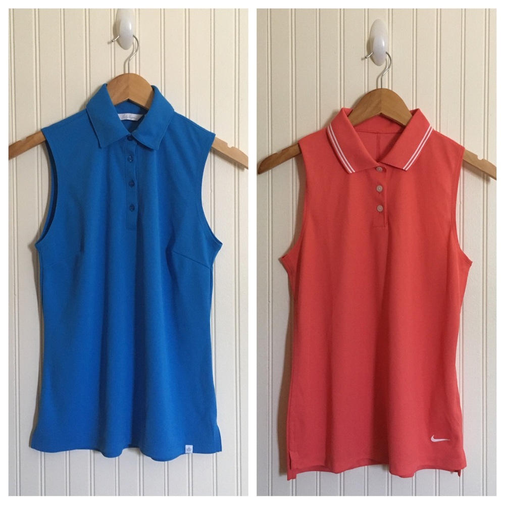 Lot of 2 Nike, Lady Hagen golf sleeveless polo tops blue orange sz S, XS EUC